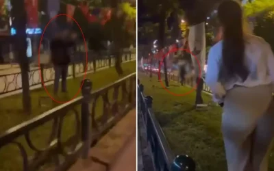 Bayrağı yakan şahıs kadının tepkisi karşısında kaçtı
