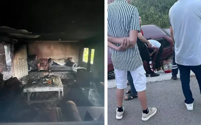 Evini yakan kadın, kaçarken kaza yaptı.