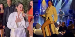Uçakta valizi kaybolan Alya, bornozla sahneye çıktı