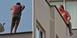 Eşinden kızan adam, çatıda ekiplerle köşe kapmaca oynattı