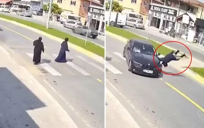Karşıya geçmeye çalışan kadın, şok bir an yaşadı.