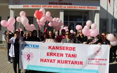 Ağrı’da Kadın Sağlık Çalışanlarından Meme Kanseri Bilinçlendirme Yürüyüşü