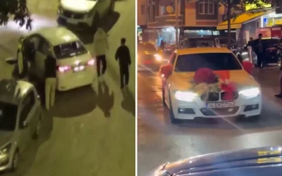 Damat ve yakınlarının düğün konvoyu kamerada
